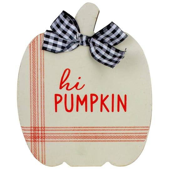 8" Blue & Beige Fall Harvest Wooden Pumpkin Welcome Plaque Set